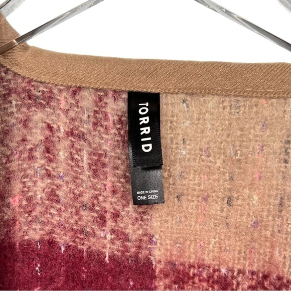 Torrid Red Tan Reversible Ruana Cozy Fall Plaid Women’s Tassel Cape One Size - Picture 4 of 12